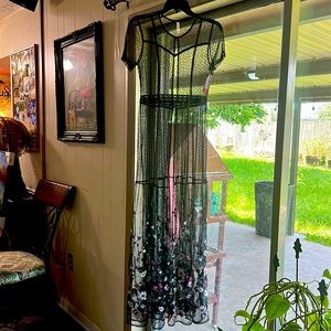 NWT Xhileration Black Mesh Floral Embroidered Swiss Dot Duster